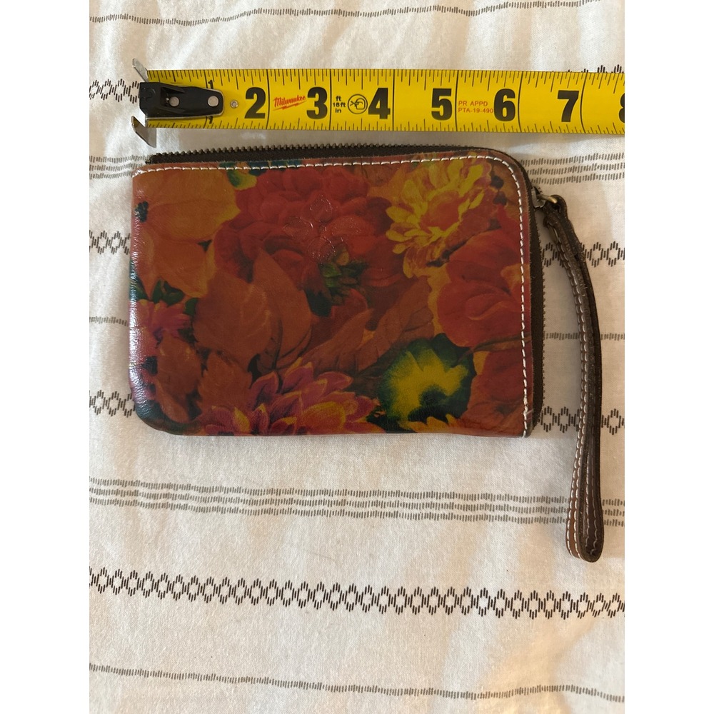 Patricia Nash Floral Leather Wristlet Pouch Orange Red Yellow Fall Small Clutch
